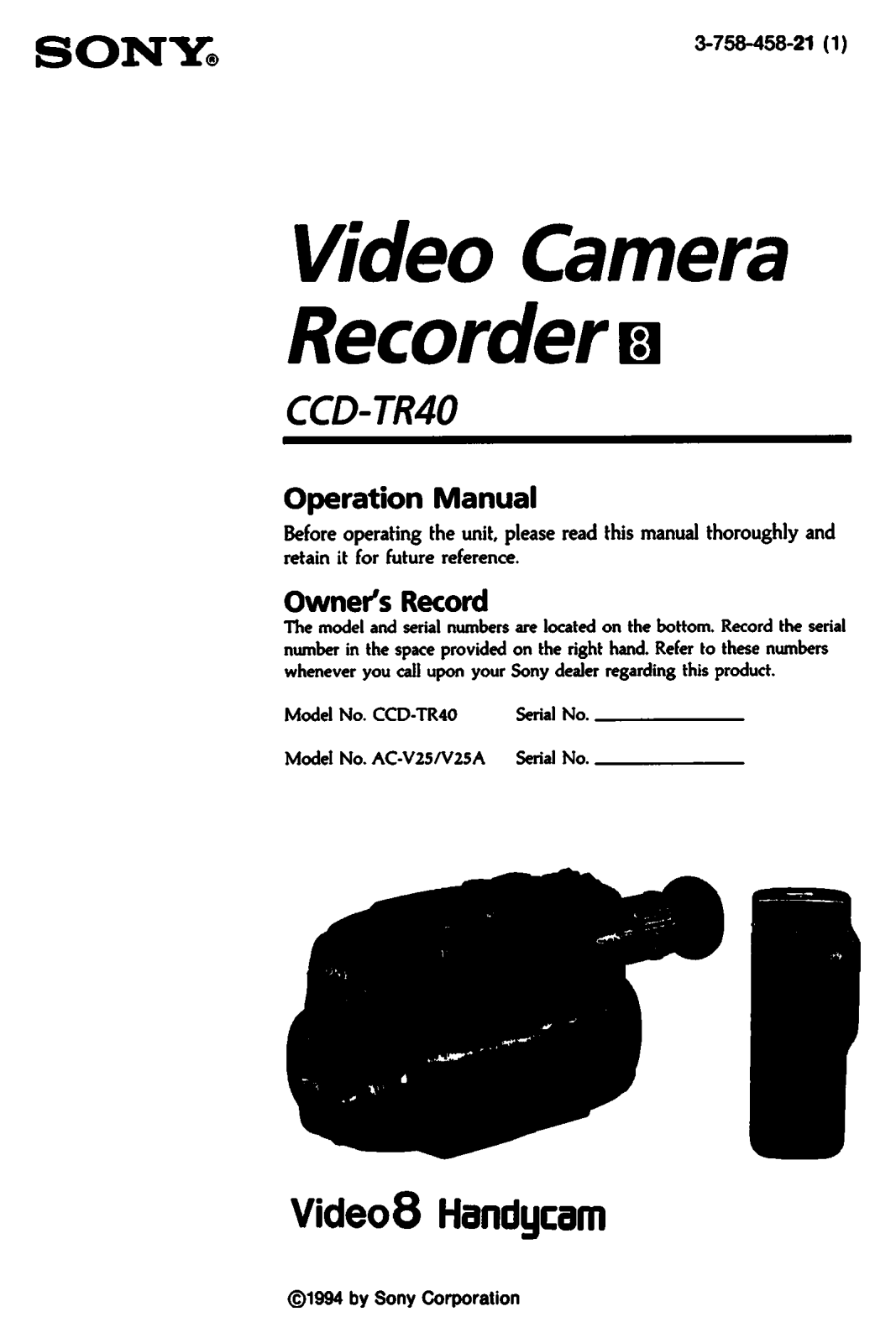 Sony CCD-TR40 User Manual