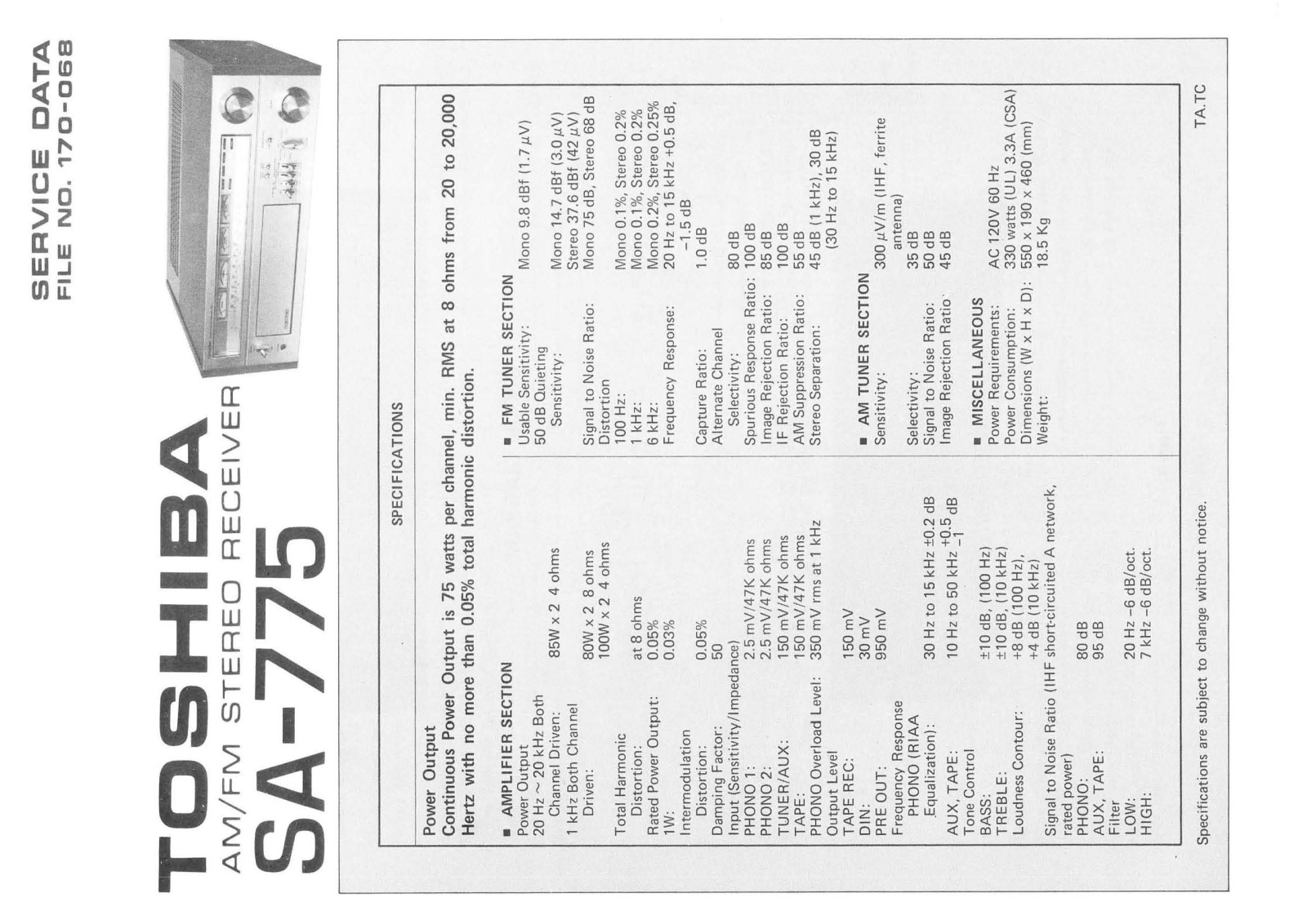 Toshiba SA-775 Service Manual