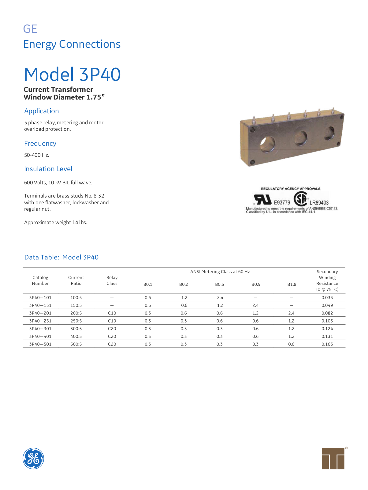 Instrument Transformer, Div of GE 3P40 Data Sheet