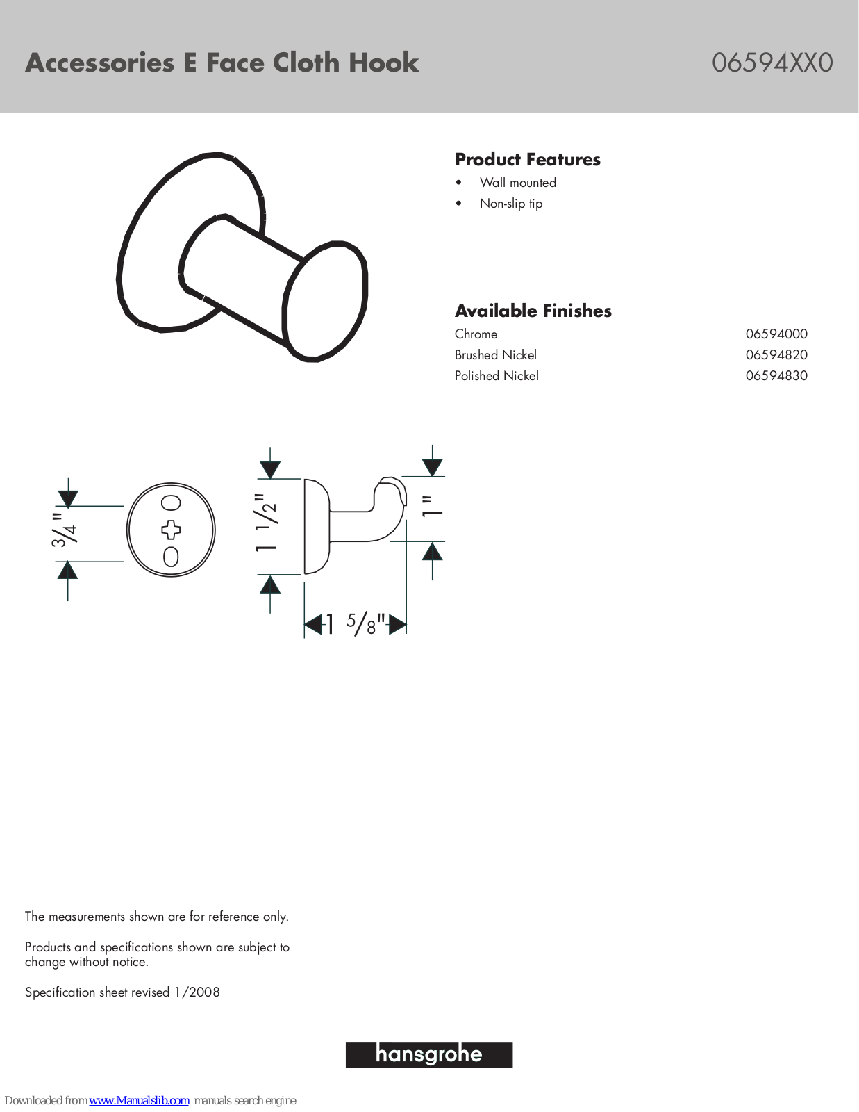 Hansgrohe 6594000, 6594820, 6594830 Brochure