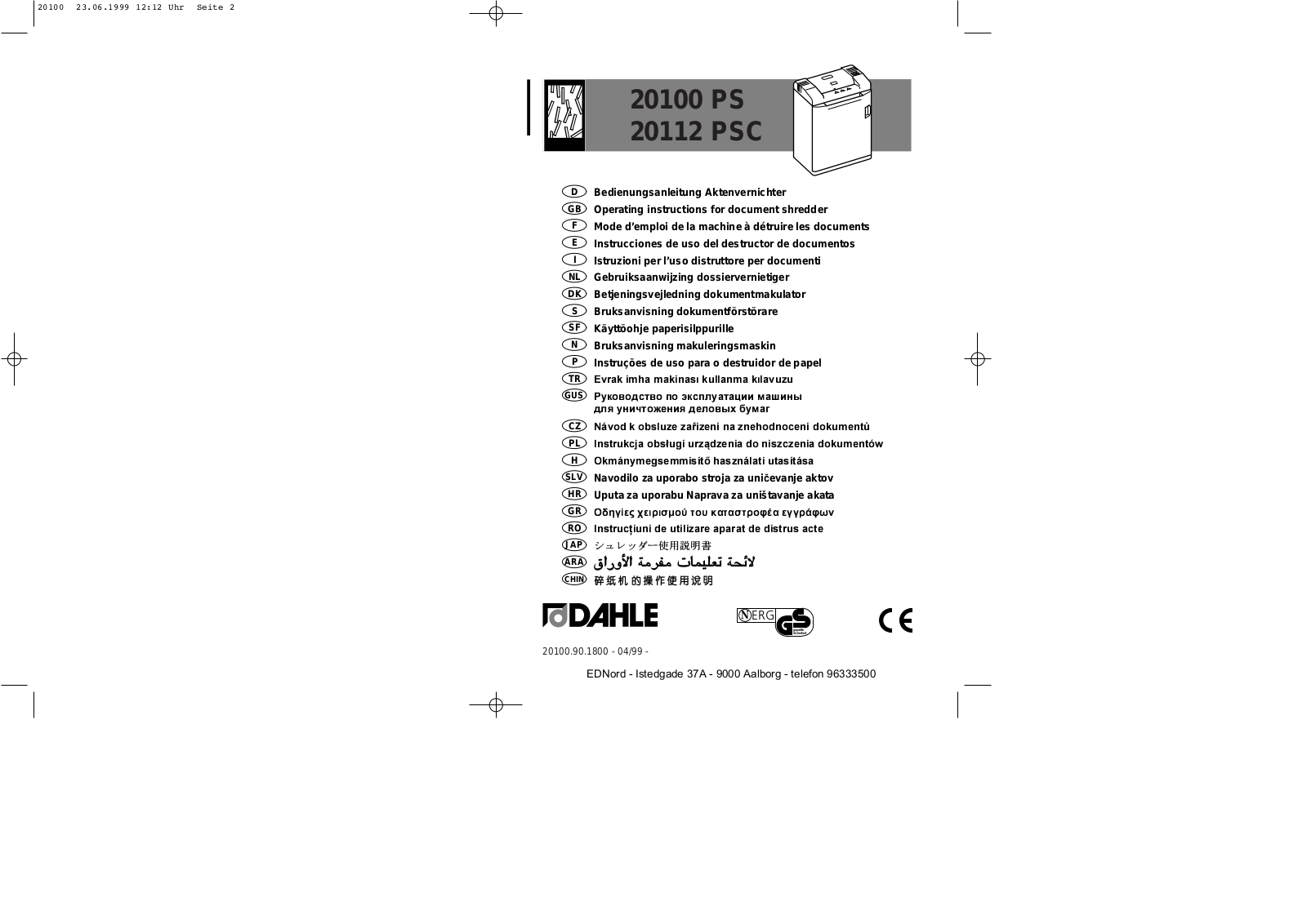 Dahle 20100 PS, 20112 PSC Operating Instructions Manual