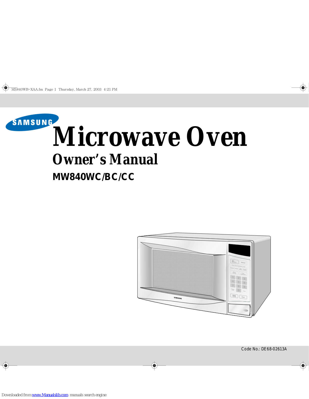 Samsung MW840BC, MW840WC, MW840WA Owner's Manual