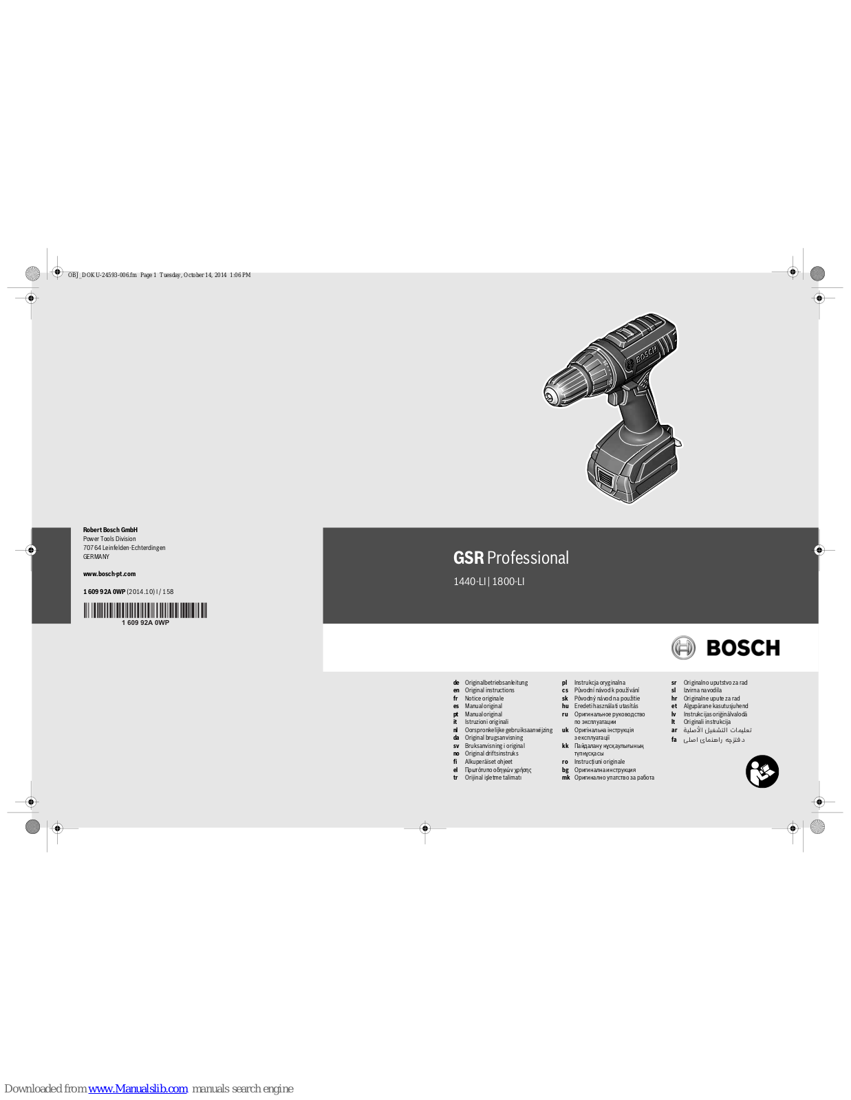 Bosch GSR Professional 1440-LI, GSR Professional 1800-LI Original Instructions Manual