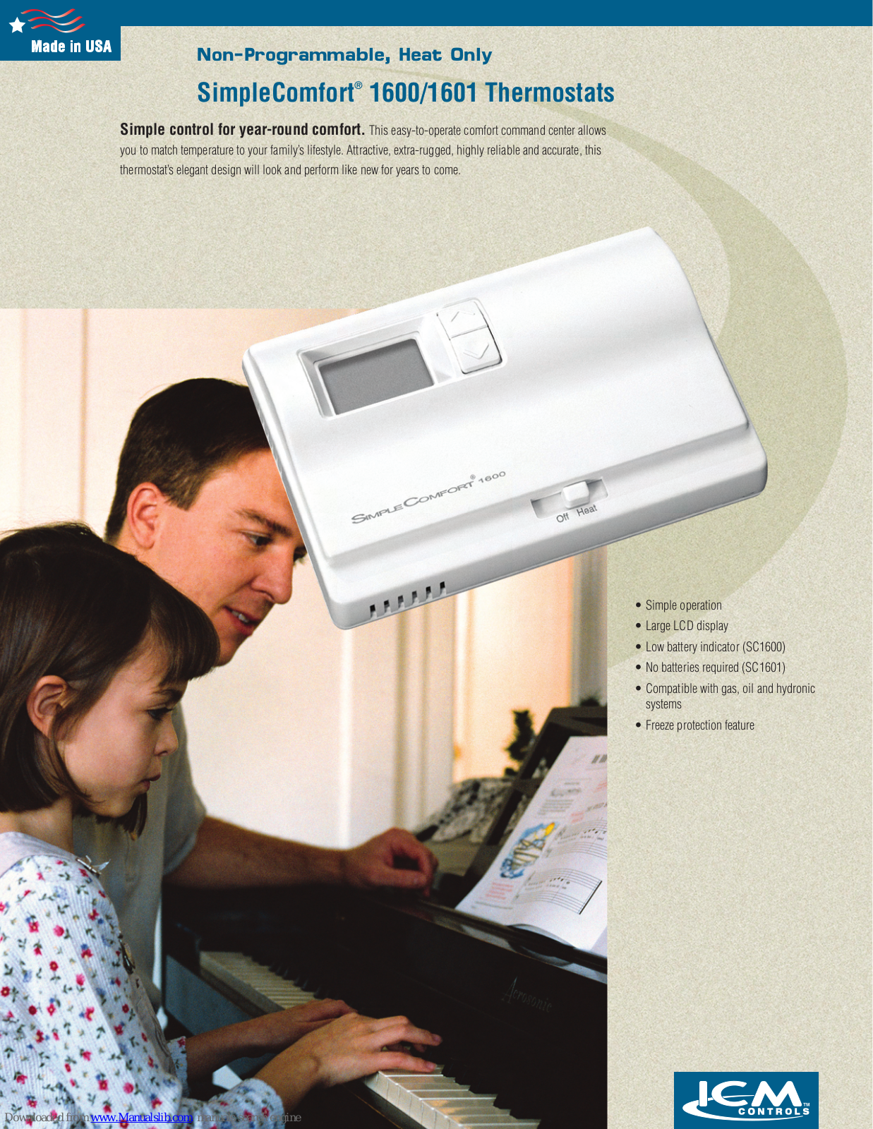 ICM Controls SimpleComfort 1600, SimpleComfort 1601 Specifications