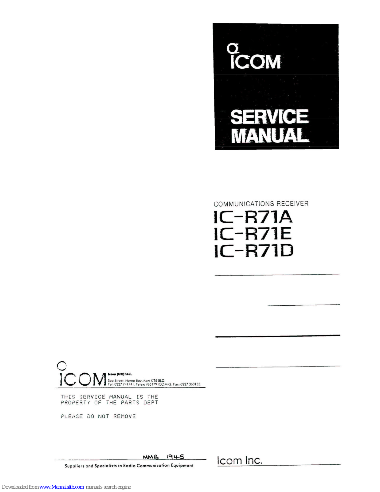 Icom IC-R71A, IC-R71E, IC-R71D Service Manual