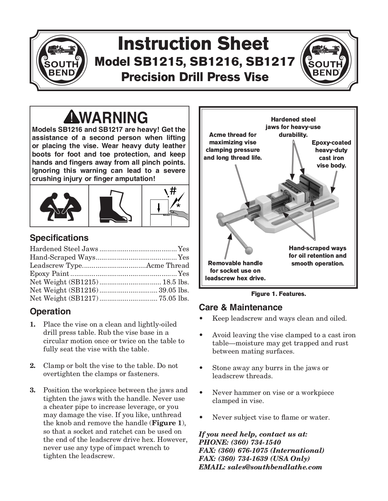 Woodstock SB1215, SB1217, SB1216 User Manual