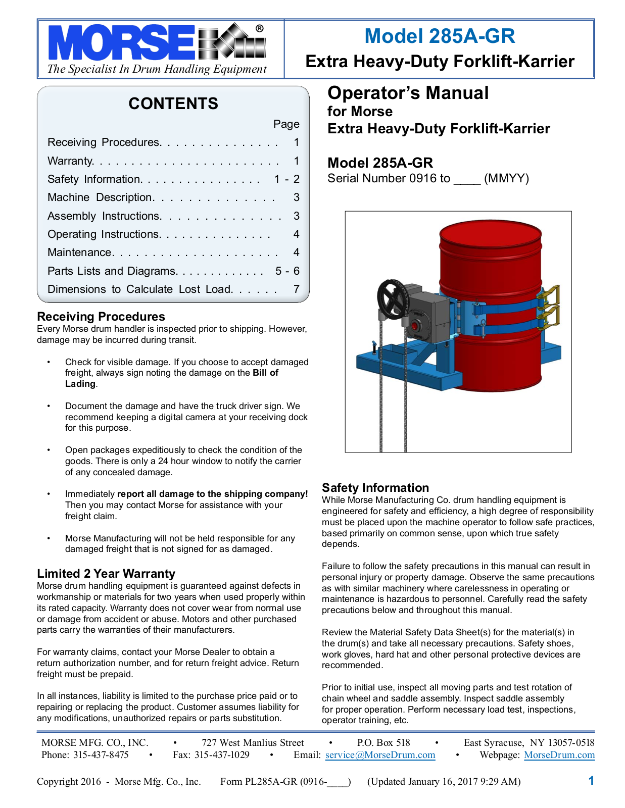 Morse 285A-GR User Manual