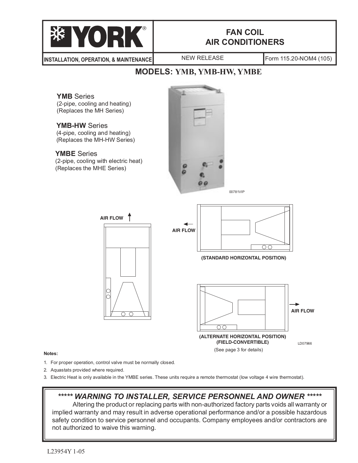 York YMB, YMB-HW, YMBE User Manual