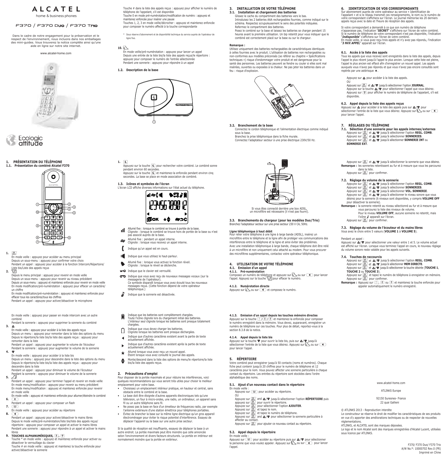 ALCATEL Versatis F370 Trio User Manual