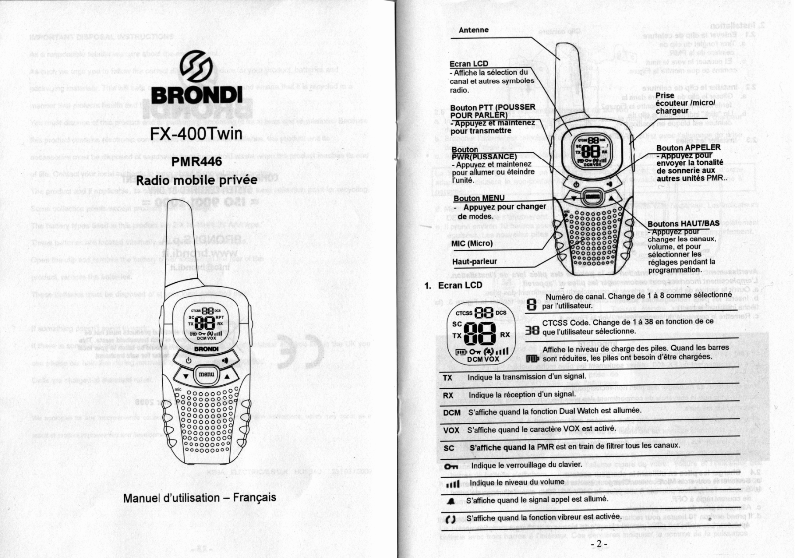 BRONDI FX-400TWIN, PMR446 User Manual