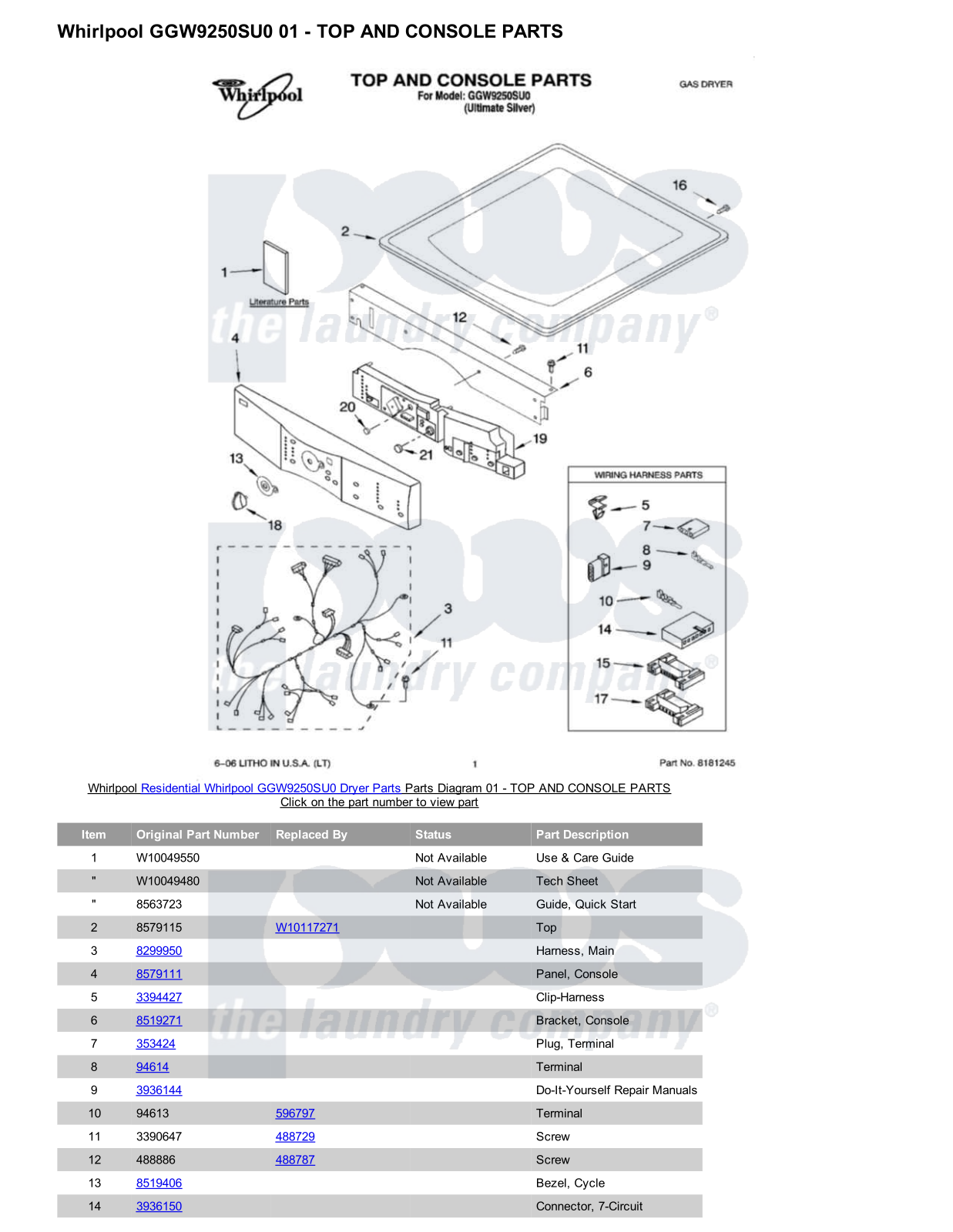 Whirlpool GGW9250SU0 Parts Diagram