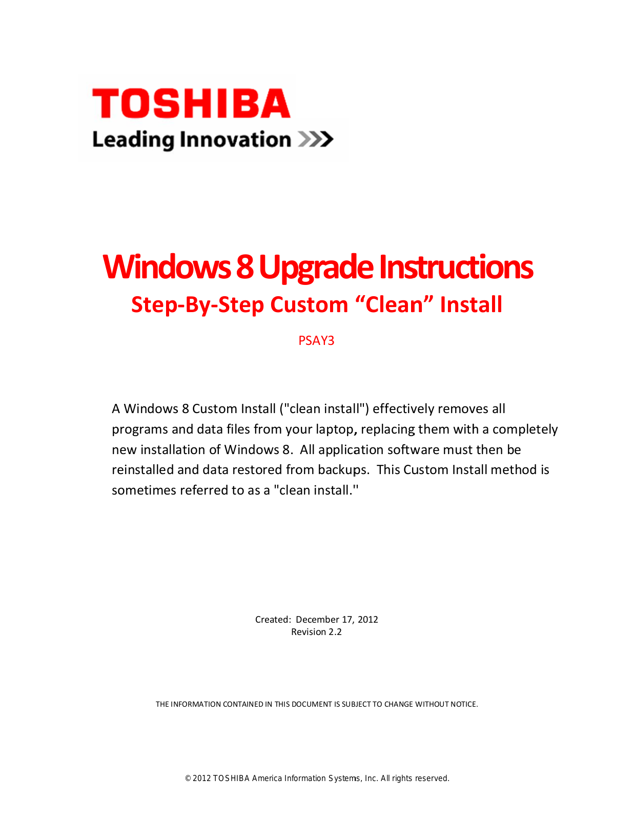 Toshiba PSAY3 User Manual