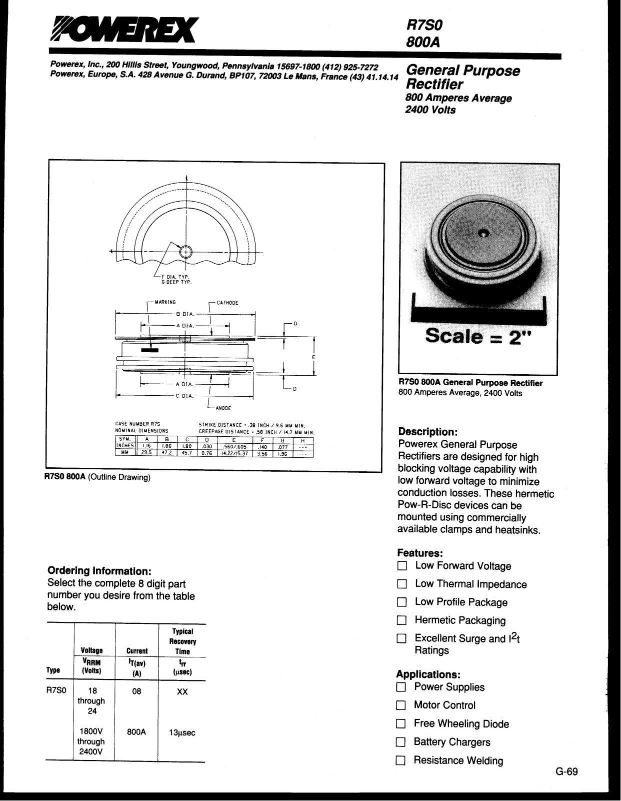 Powerex R7S0 800A Data Sheet