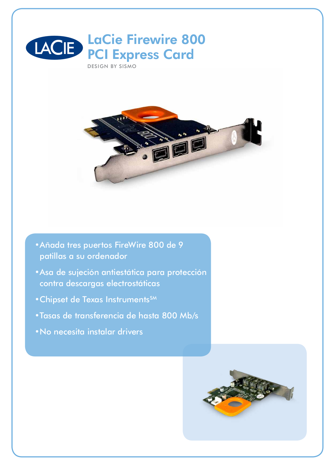 Lacie FIREWIRE 800 PCI EXPRESS CARD DATASHEET