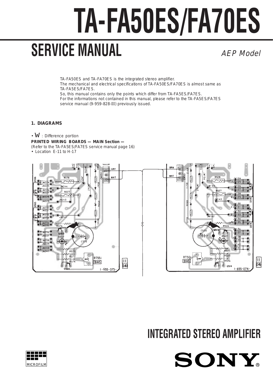 Sony TAFA-50-ES, TAFA-70-ES Service manual