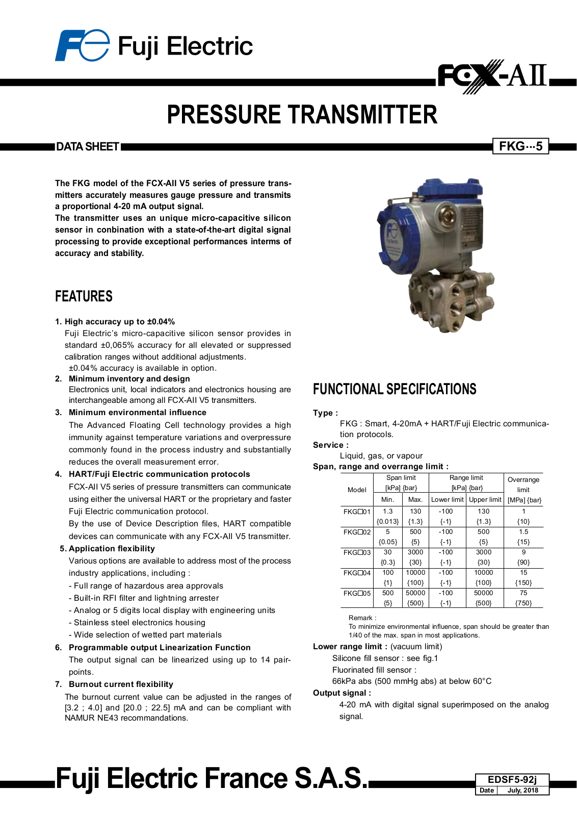 Fuji Electric FKG Specifications