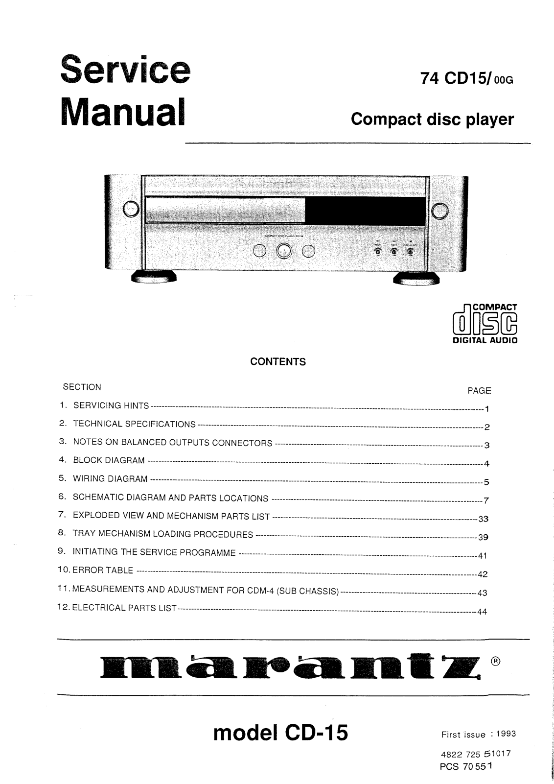 Marantz CD-15 Service Manual