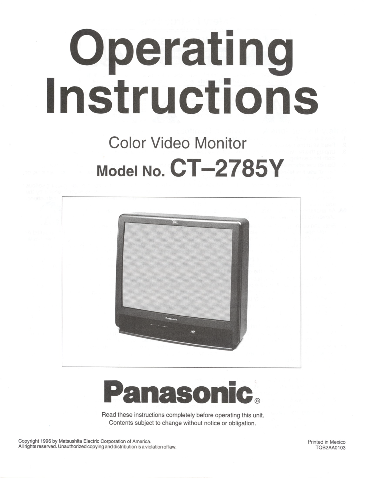 Panasonic CT-2785Y User Manual