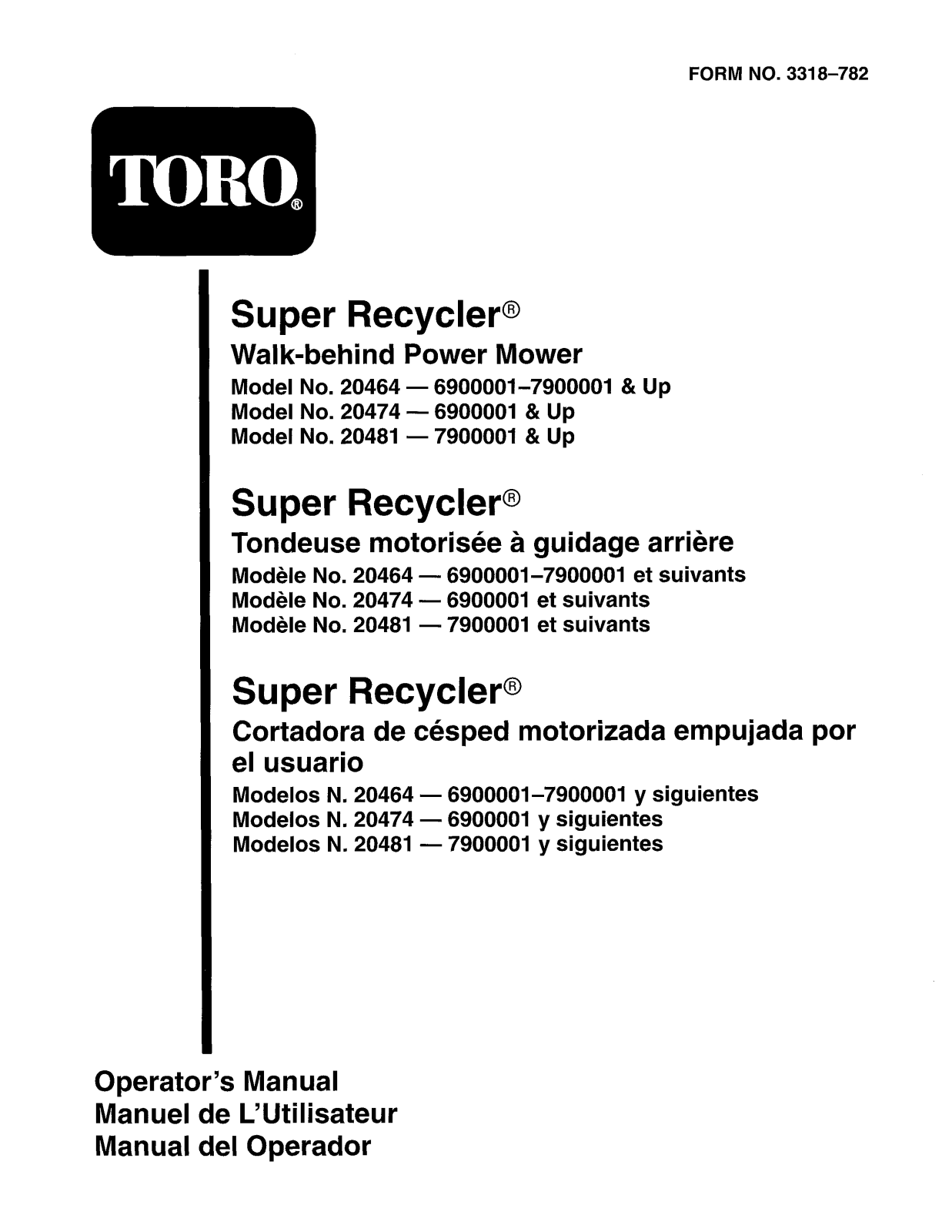 Toro 20464, 20474, 20481 Operator's Manual