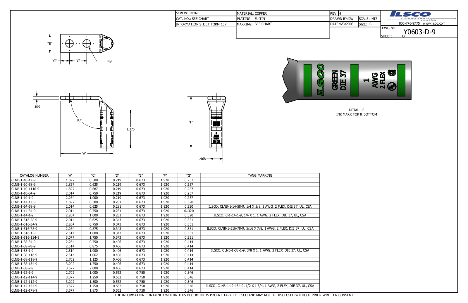 Ilsco CLNB-1-12-134-9 Data sheet