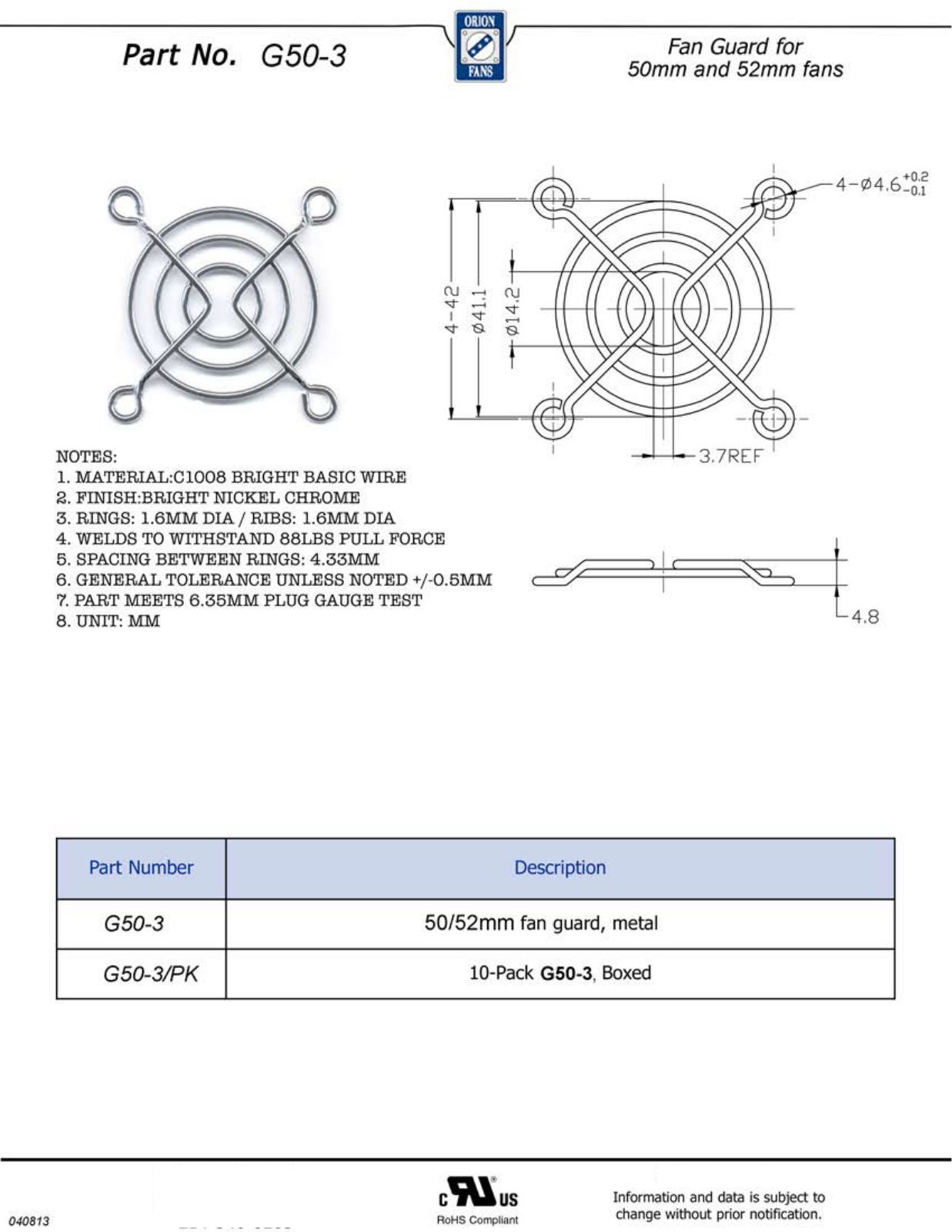 Orion G50-3 Data Sheet