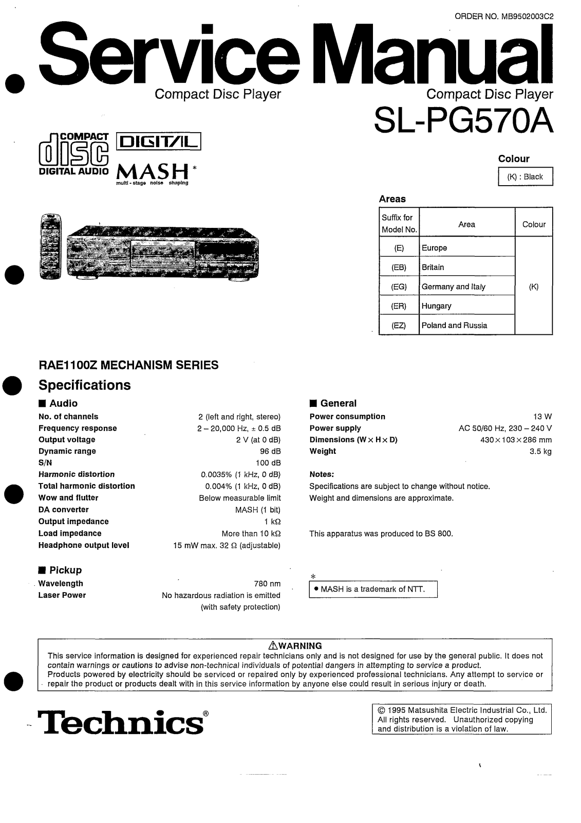 Panasonic SLPG-570-A, SLPG-570-A Service manual