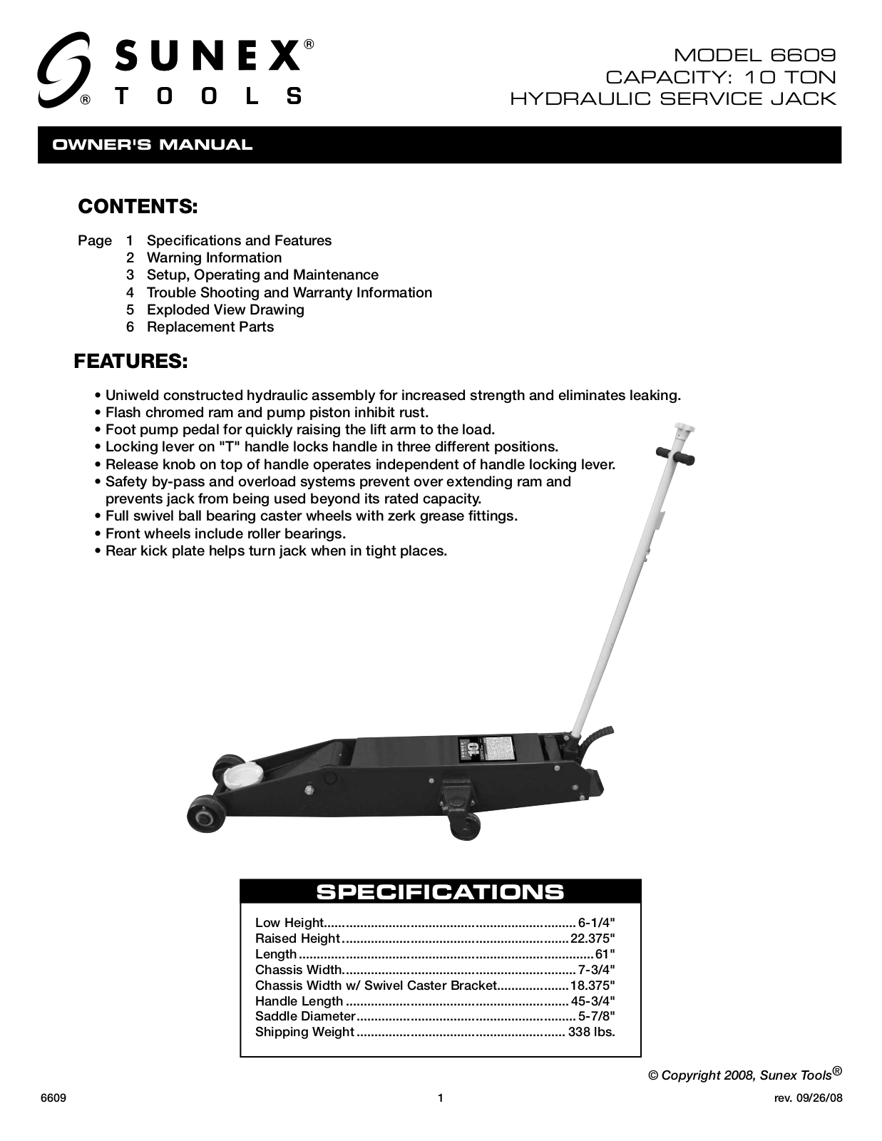 Sunex Tools 6609 User Manual