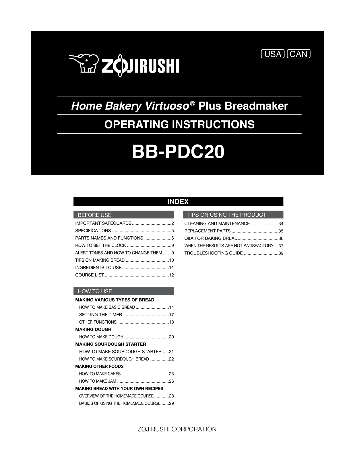 Zojirushi BB-PDC20 User Manual