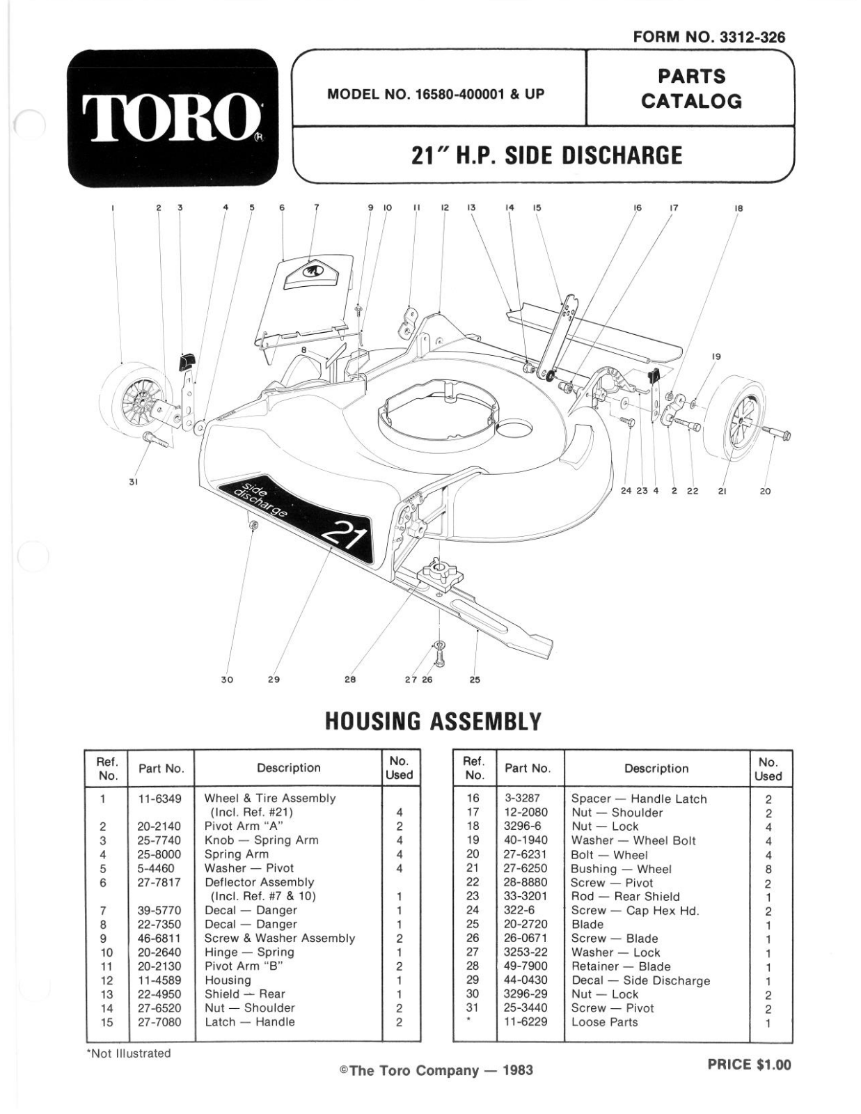 Toro 16580 Parts Catalogue