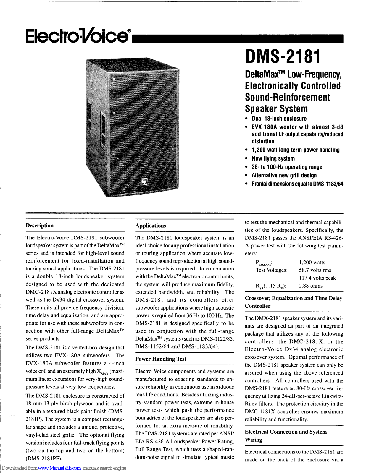 Electro-Voice DeltaMax DMS-2181 Service Manual