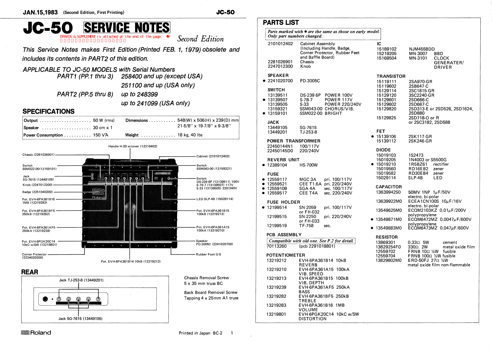 Roland JC-50 Service Manual