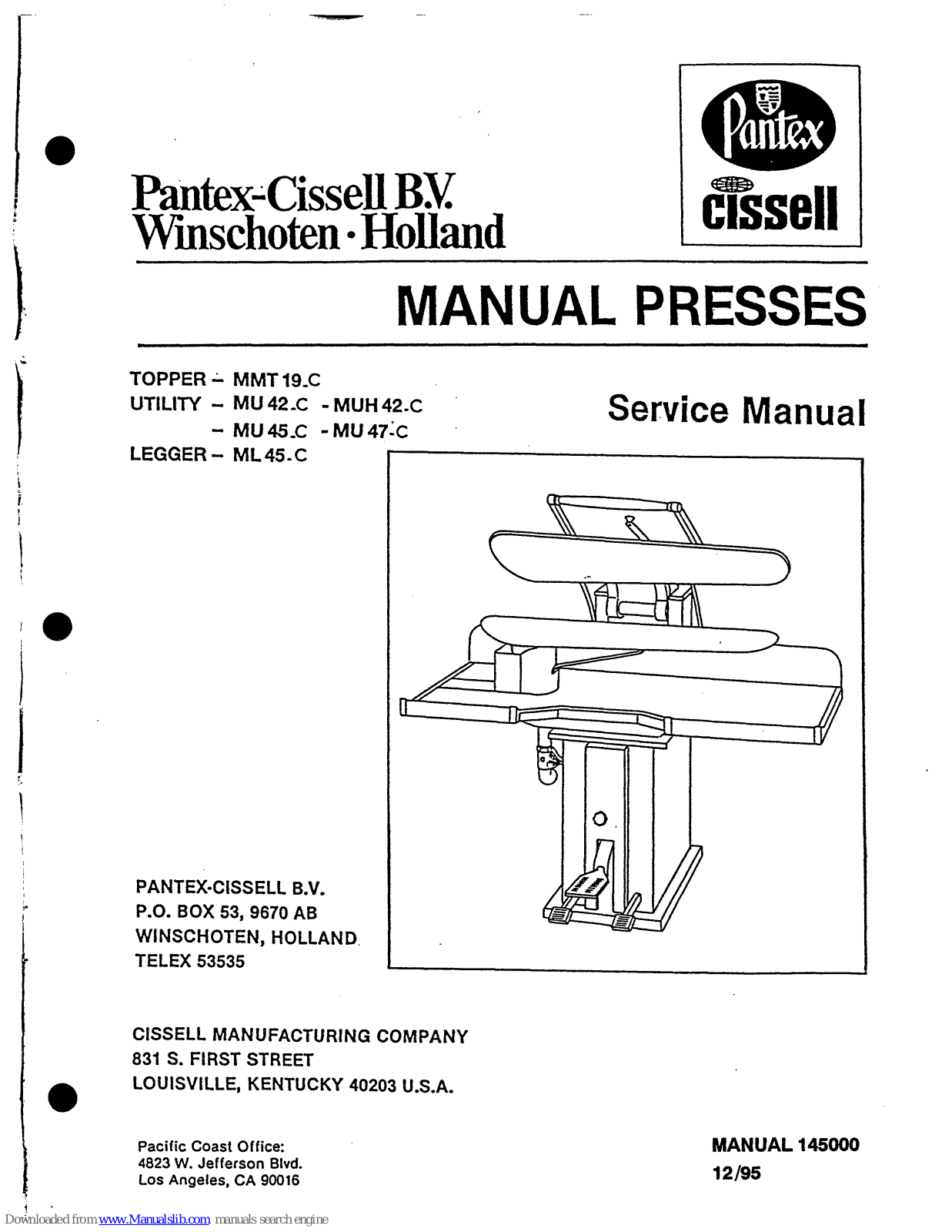 Cissell MUCMAN145000, MMT 19.C, MU 42.C, MUH 42.C, MU 45.C Service Manual