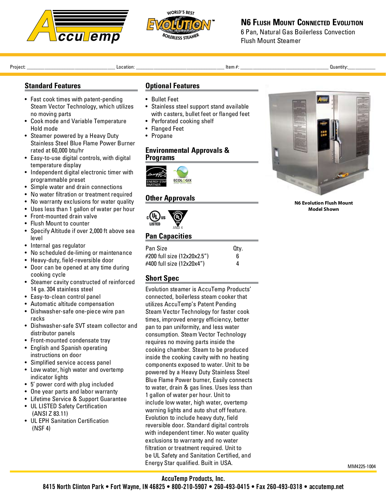 AccuTemp N6 FLUSH MOUNT CONNECTED Specifications