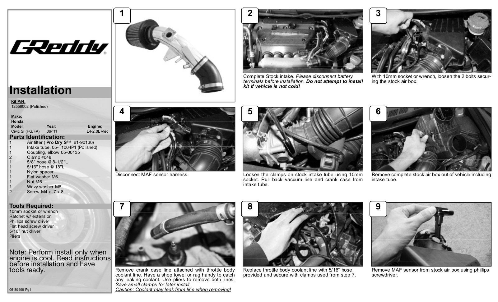 GReddy AIR INTAKE SYSTEMS  Honda Civic Si 2006-11 User Manual