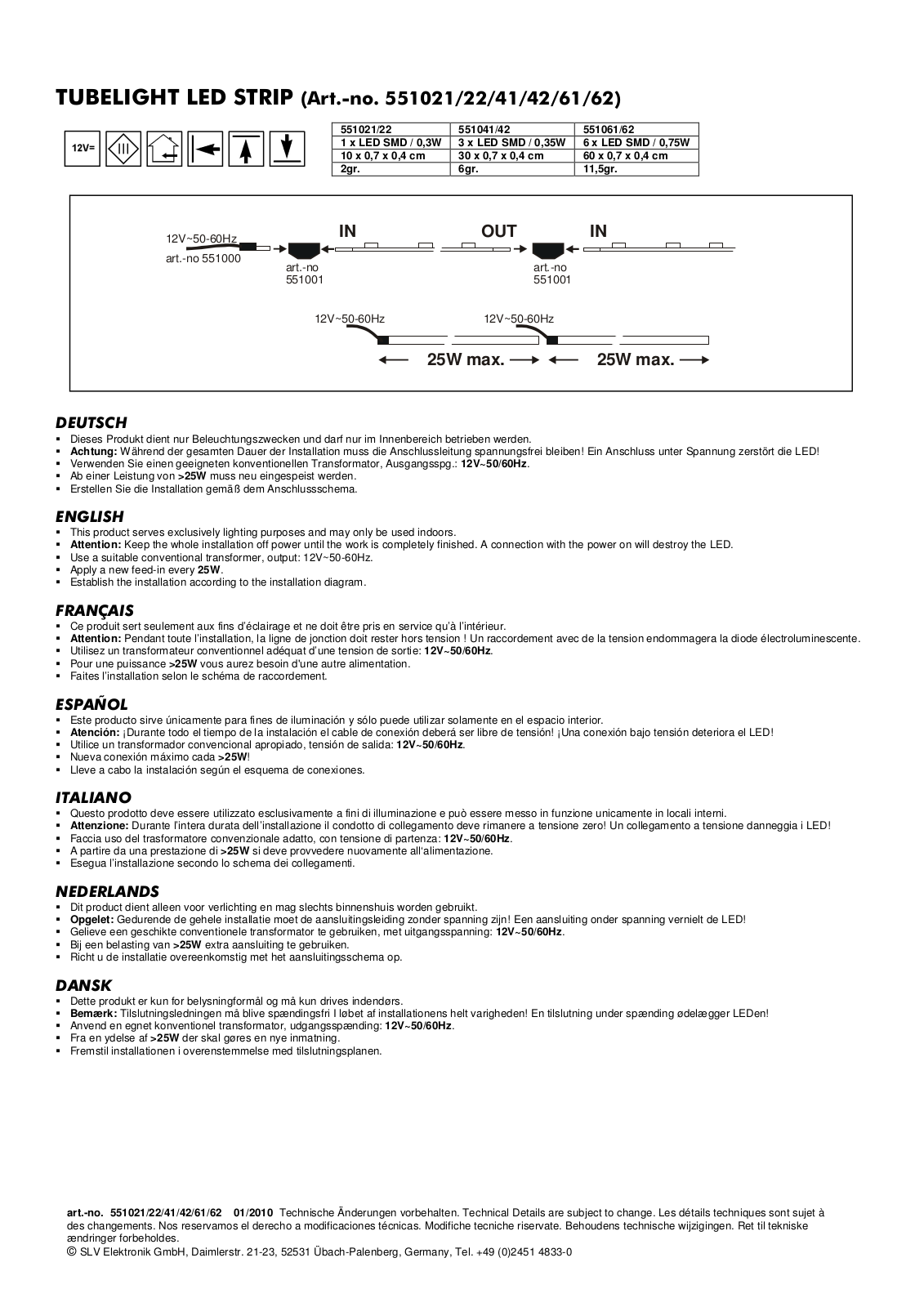 SLV TUBELIGHT LED STRIP Instruction Manual