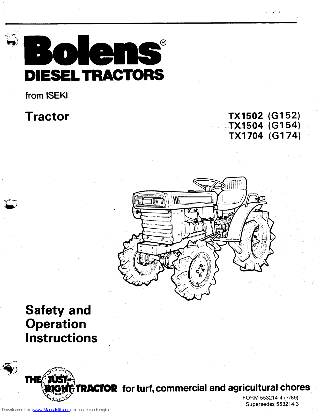 Bolens TX1502, TX1704, TX1504 Safety And Operation Instructions