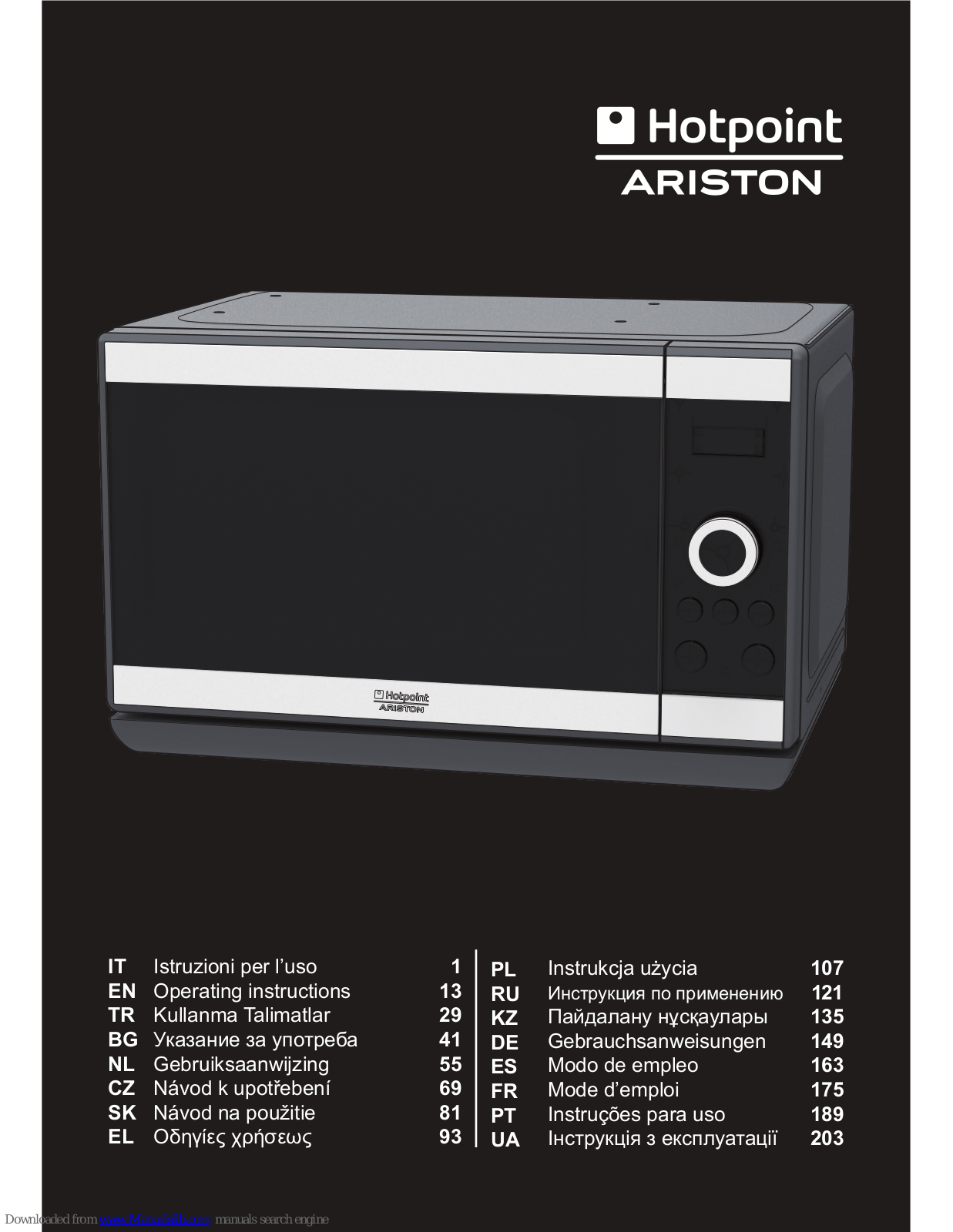 Hotpoint Ariston MWHA 2022 B, MWHA 2022 X Operating Instructions Manual