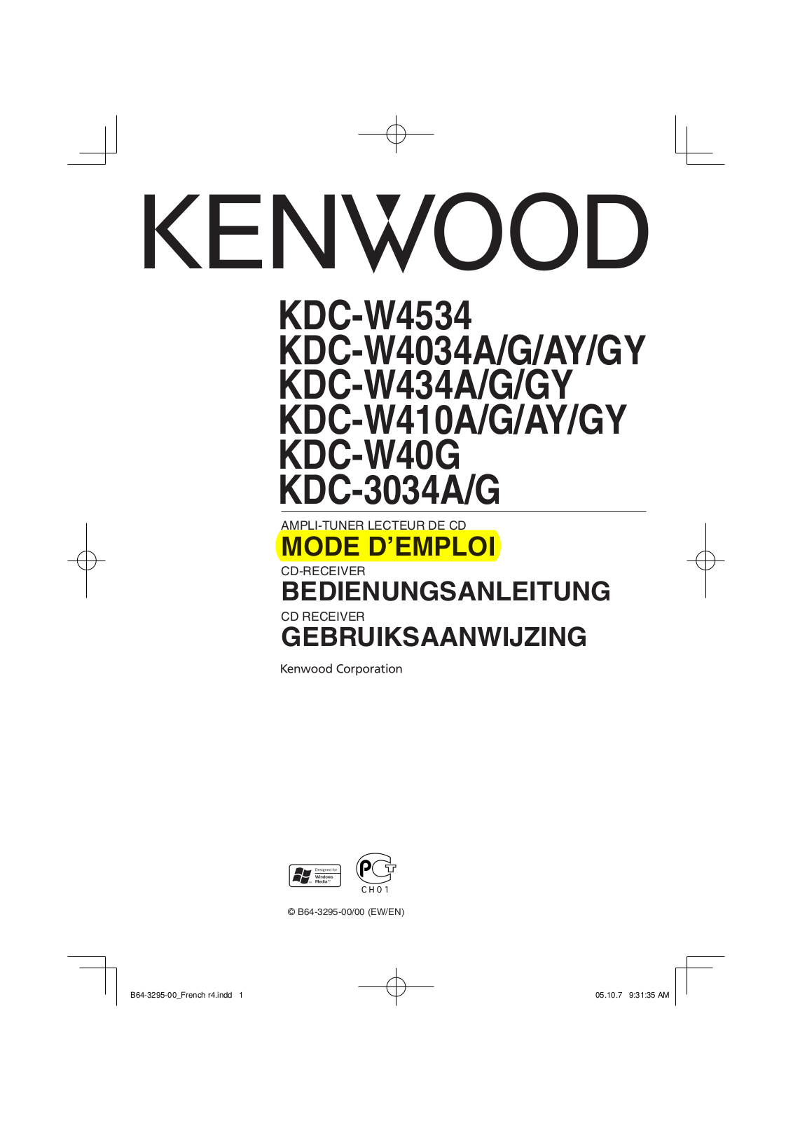 KENWOOD KDC-W4534 User Manual