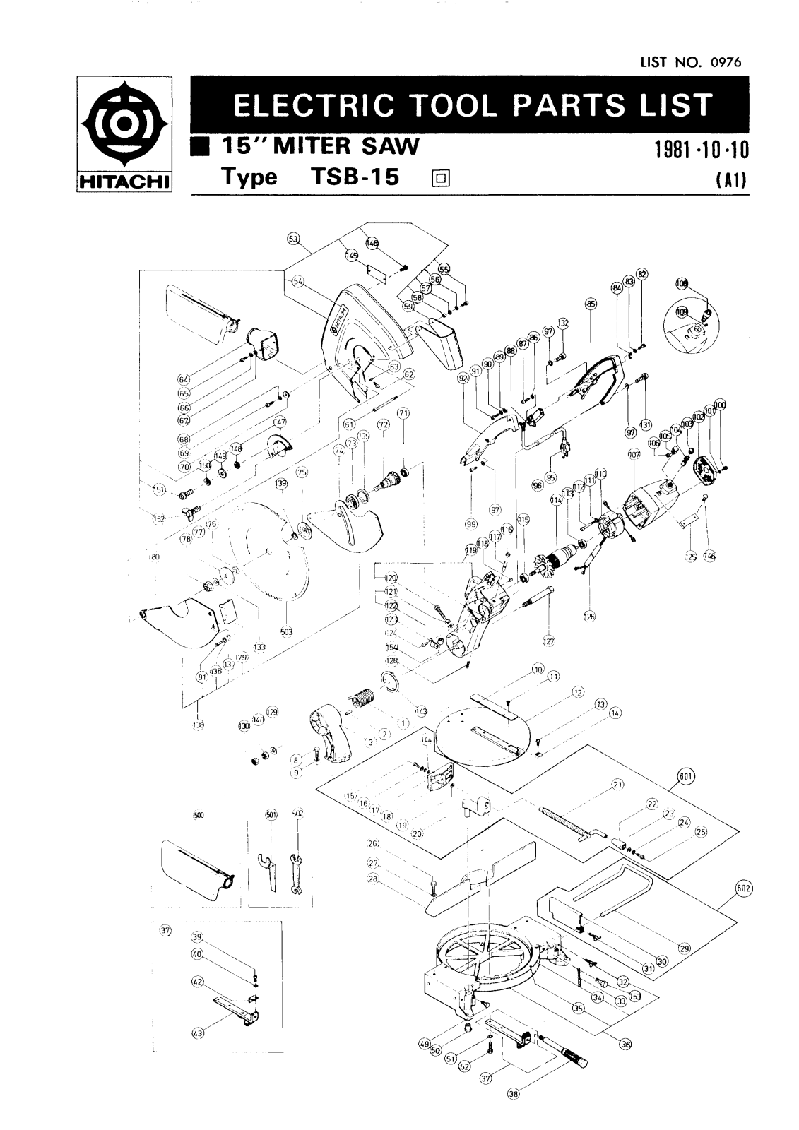 Hitachi TSB15 PARTS LIST