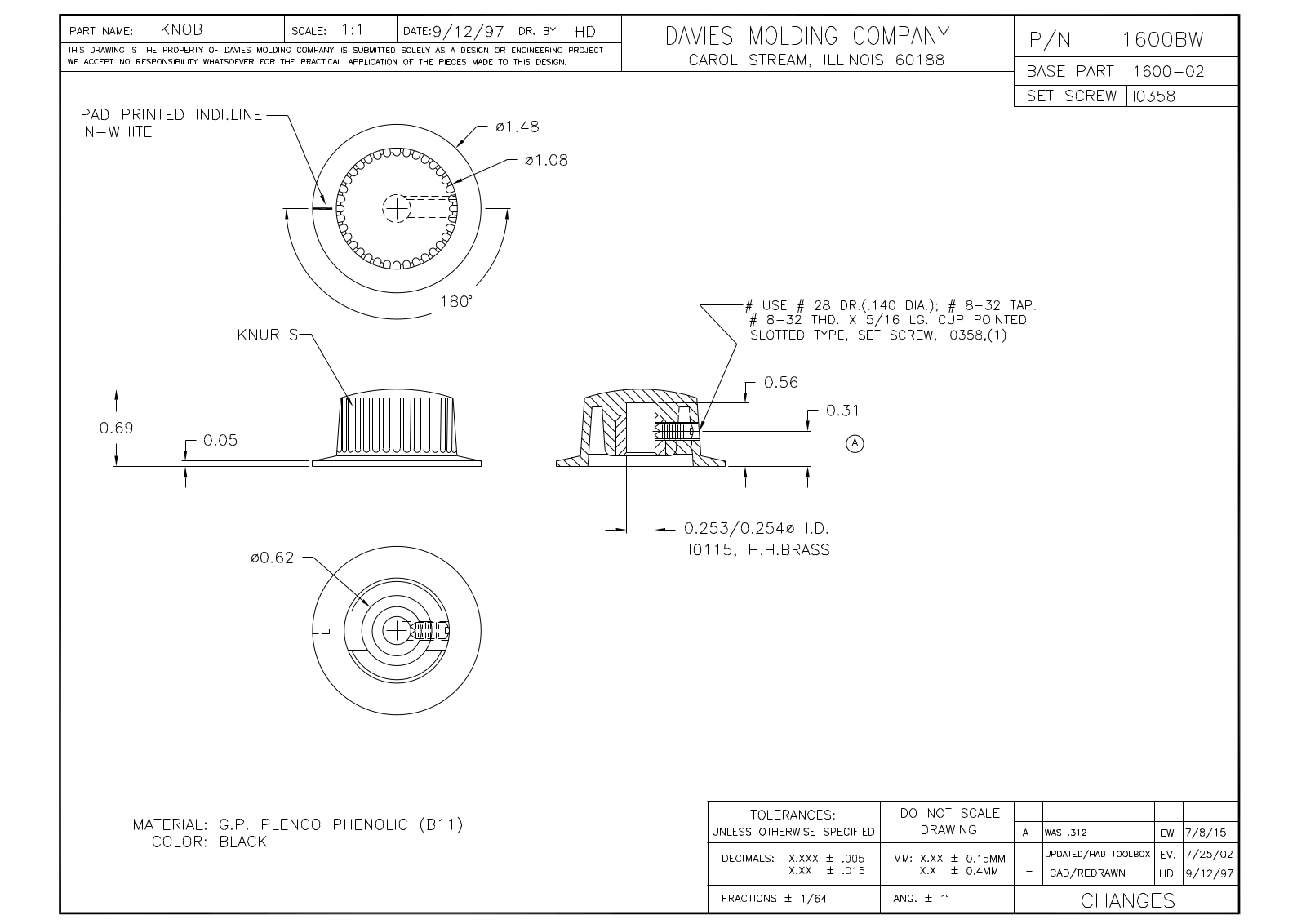 Davies Molding 1600BW Reference Drawing