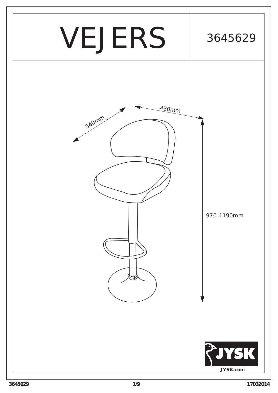 JYSK Vejers User Manual