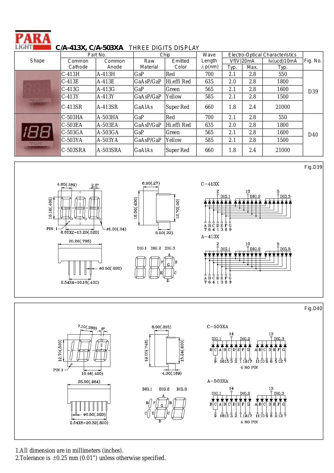 Datasheet C-503YA, C-413Y, C-413SR, C-413G, C-413E Datasheet (PARA) - ManualMachine.com