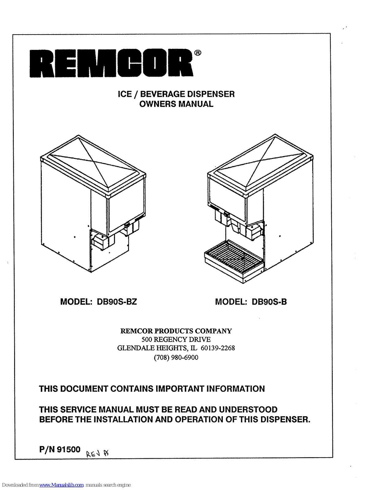 Remcor DB90S-BZ, DB90S-B Owner's Manual