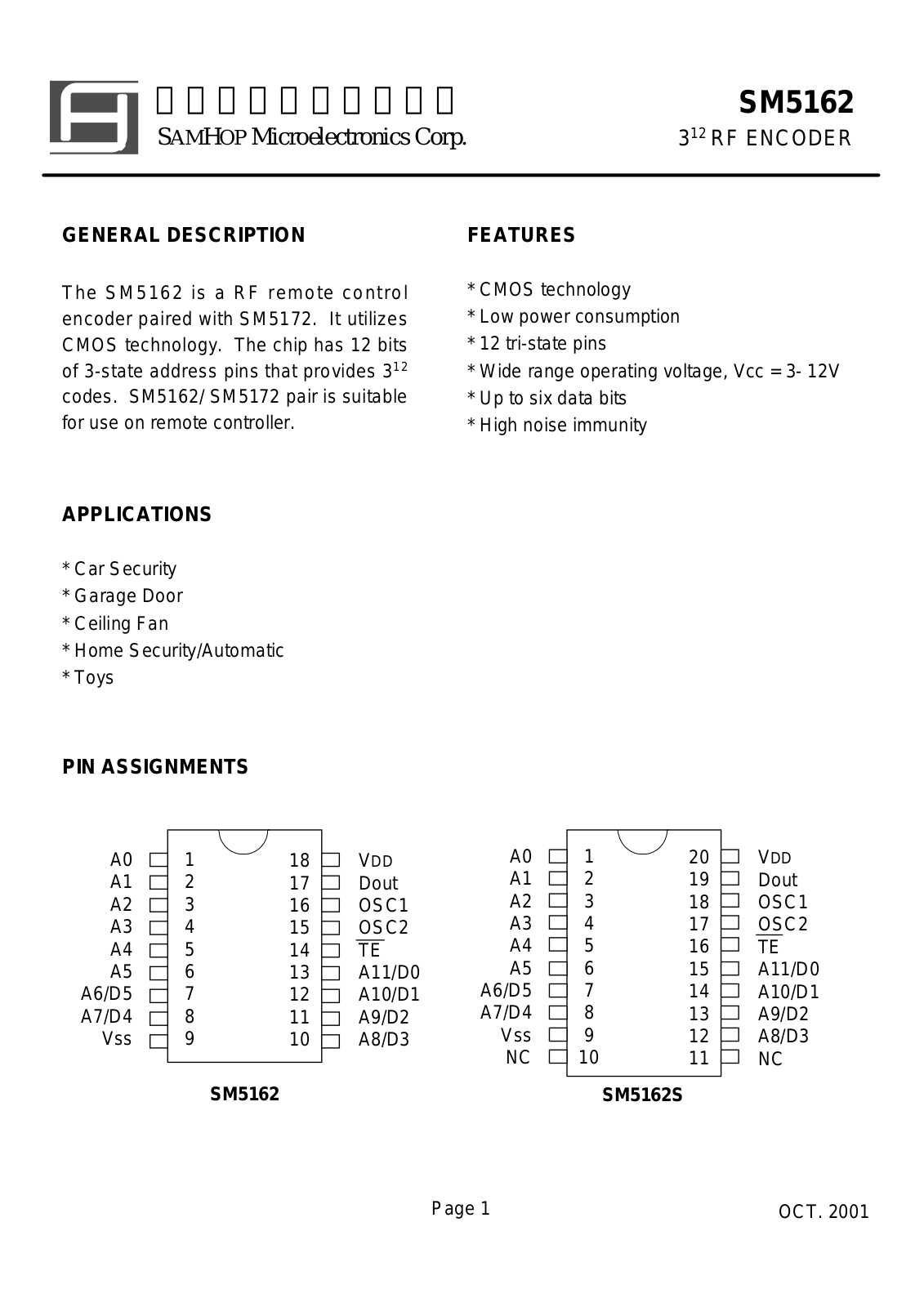 SamHop Microelectronics SM5162, SM5162S Datasheet