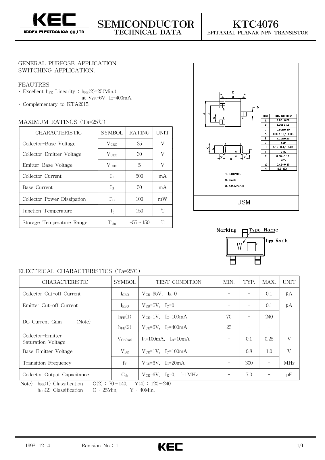 KEC KTC4076 Datasheet