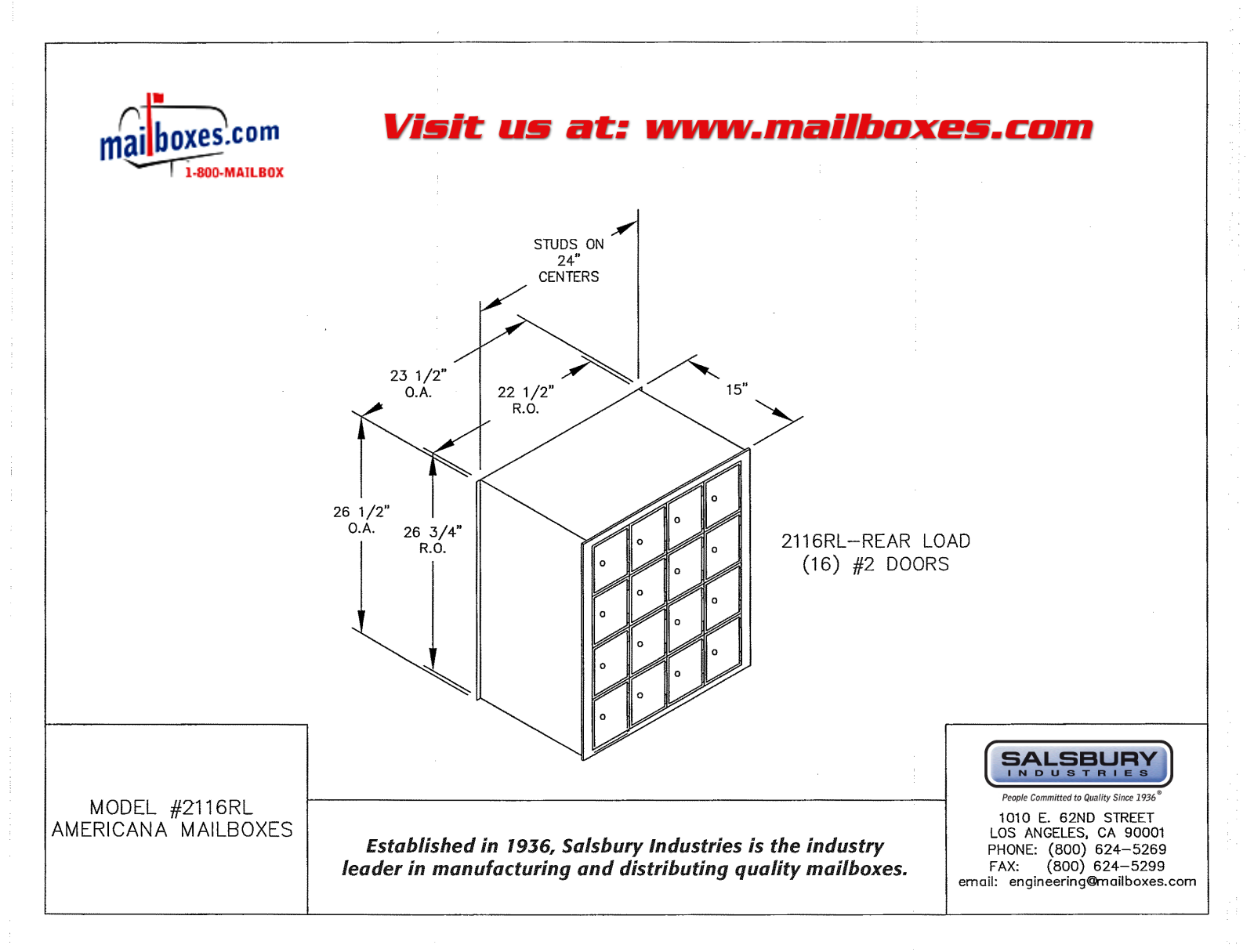 Salsbury Industries 2116RL User Manual