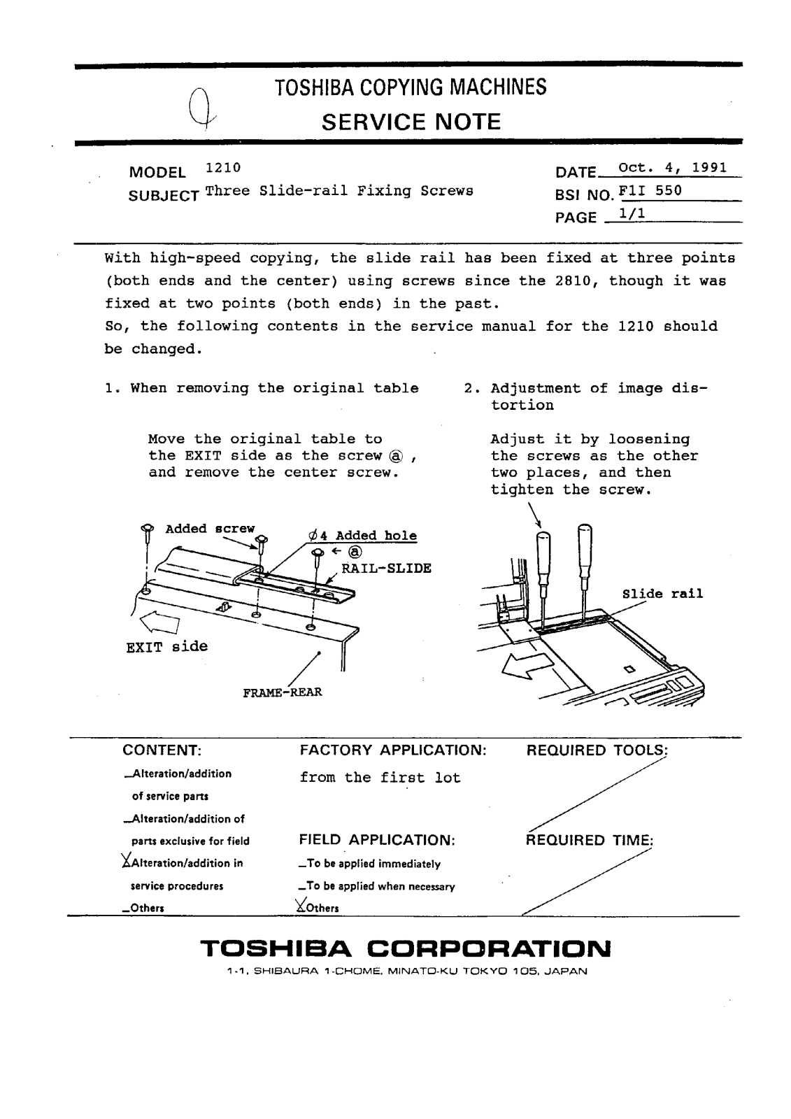 Toshiba f1i550 Service Note