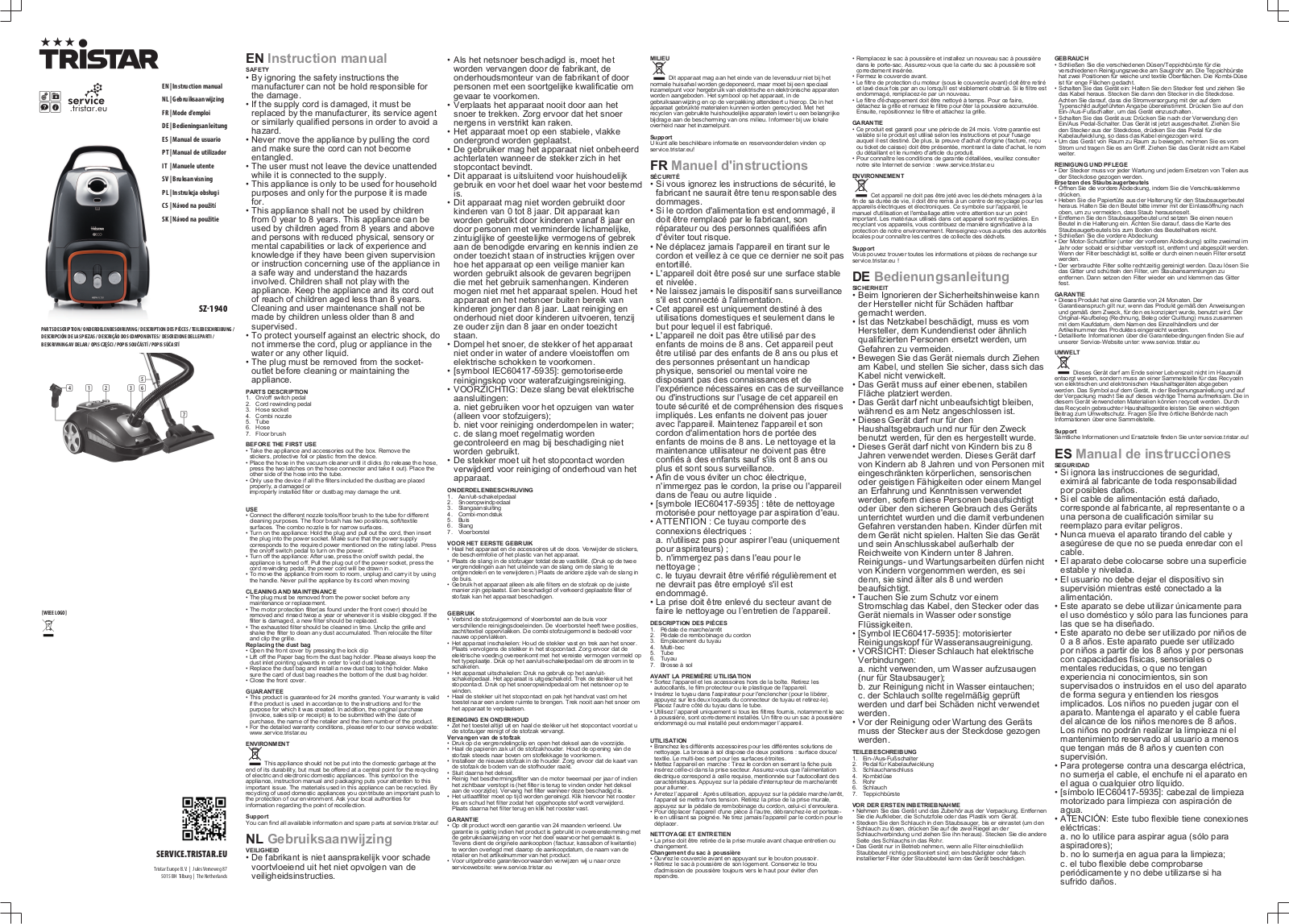 Tristar SZ-1940 User Manual