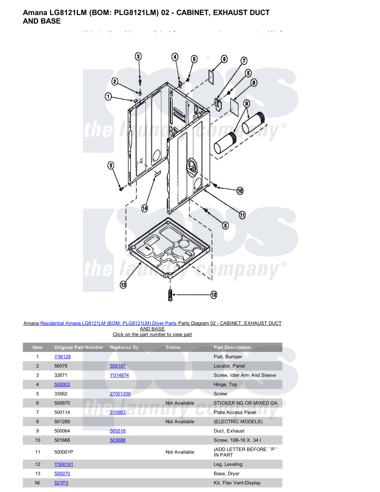 Amana LG8121LM Parts Diagram