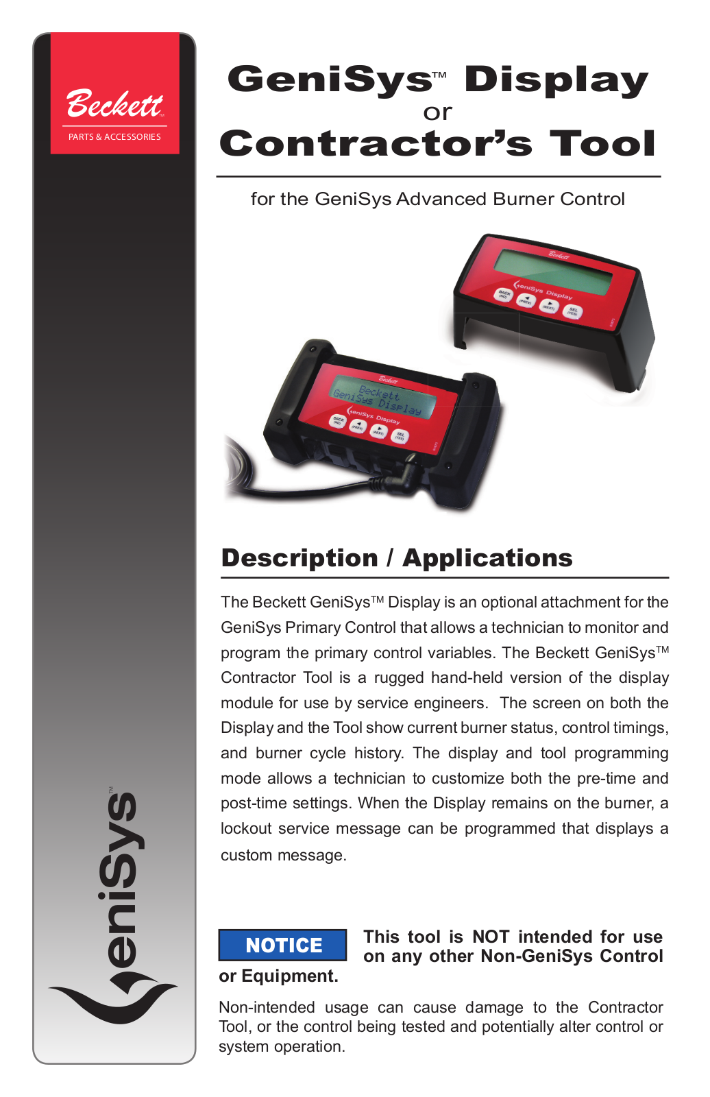 Beckett GeniSys Contractor Tool User Manual